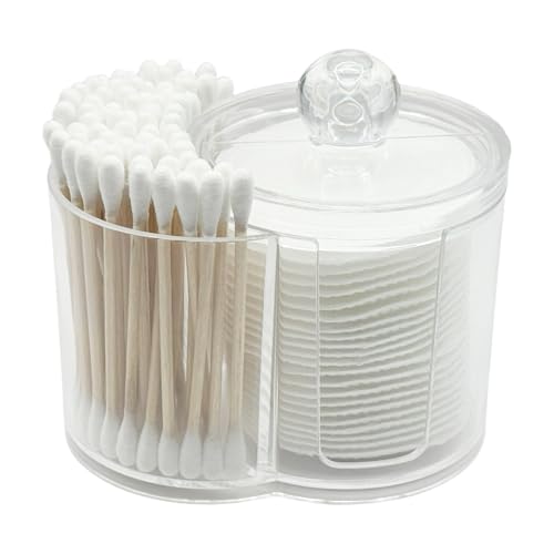 AkoSlale Clear Plastic 2-in-1 Cotton Swab Dispenser & Makeup Pad Holder - Shatterproof Bathroom Vanity Organizer Apothecar...