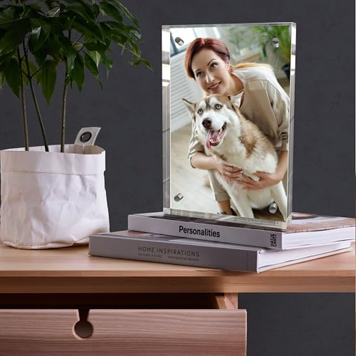 laapee 8x10 Inches Acrylic Picture Frames 1 Pack, Double Sided Magnetic Photo Frames,Free Standing on Desk or Table Clear ...