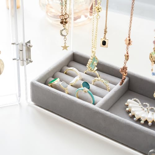 Lolalet Necklace Holder Organizer, Acrylic Jewelry Organizer with 24 Hooks, Rotating Clear Necklaces Display Box, Dust-pro...
