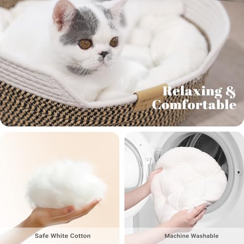 CHEERHOME PETS Cat Bed Basket with Cushion, Cute Pet Bed for Indoor Cats Couch, Kitten Bed for Medium and Large Cat, All S...