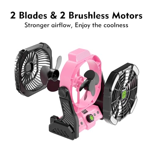 RUNTOP Camping Fan with LED Light, 20000mAh Rechargeable Battery Powered Outdoor Tent Fan with Hook,High Speed 270°Rotatio...