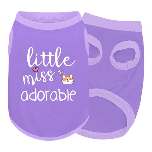 Cotton Dog Shirt with 'Little Miss Adorable' Corgi Head Print, Soft & Breathable Pet Apparel for Small, Medium, and Large ...