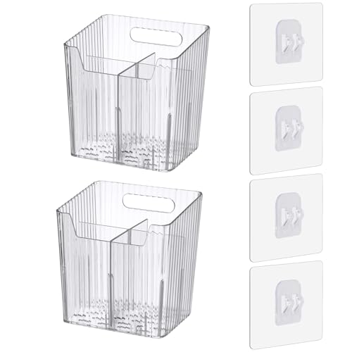 Set Of 2 Storage Organizer Bins Wall Mounted Shower Caddy, Bathroom shelves Stackable Clear Plastic Toothbrush Holder Adhe...