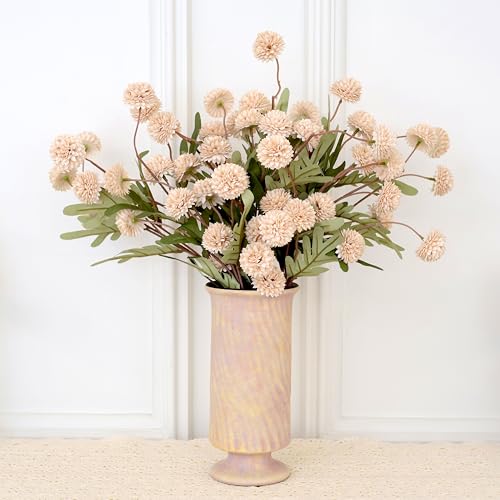 12Pcs Fake Kiku Flowers, Artificial Small Chrysanthemum Balls with Stems, Faux Silk Mini Pompon Mums for Vase Floral Arran...