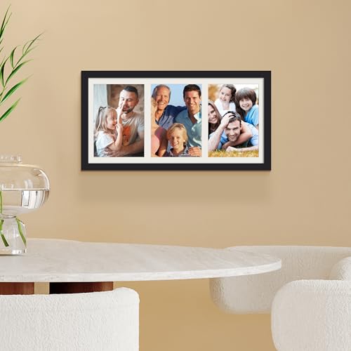 upsimples 8x16 Collage Picture Frame, Display Pictures 3 5x7 with Mat or 8x16 Without Mat, Wall Hanging 3 5x7 Picture Fram...