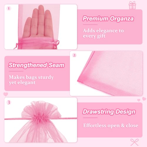Crweety 50 Pcs Pink Organza Bags 3x4 In, Small Gift Bags Bulk for Jewelry Candy Soap Makeup Sachet, Cute Mini Mesh Gift Ba...