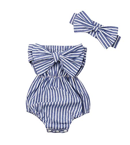 Newborn Baby Girls Romper Jumpsuit Infant Girl Summer Bodysuits Ribbed Short Sleeve One-Piece Headband