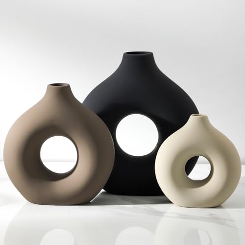Vanselia Ceramic Vase Home Table Decor - Flower Vases Set of 3 Small Living Room Centerpiece Decorations for Shelf Bedroom...