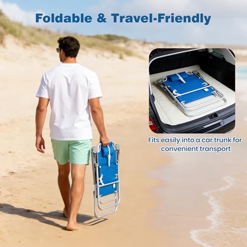 SUNNYFEEL Oversized Tall Folding Beach Chair Lightweight, 17" Portable Sand Chair for Adults Heavy Duty 500 LBS with Cup H...