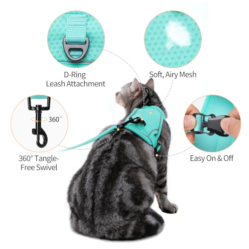 Dotoner Escape Proof Cat Harness and Leash Set Adjustable Soft Mesh Vest for Walking Safe Travel Vet Visit with Reflective...