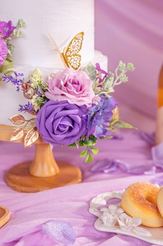 TINGE TIME 3Pcs Pre-made Cake Toppers, Silk Artificial Flowers Decor, Cake Decorations for Weddings, Birthdays, Party,Baby...