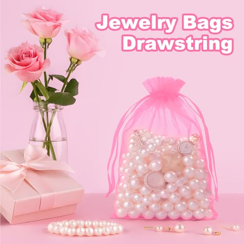 Crweety 50 Pcs Pink Organza Bags 3x4 In, Small Gift Bags Bulk for Jewelry Candy Soap Makeup Sachet, Cute Mini Mesh Gift Ba...