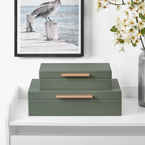 Decorative Boxes with Lids 2-Set, Memory Box for Keepsakes, Saving Space, Beautiful PU Leather Decorative Storage Boxes in...