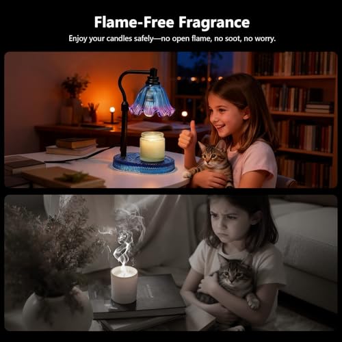 mzievesh Candle Warmer Lamp with Timer Dimmable, Adjustable Candle Warmer Lamp for Jar Candles 3-Wick, Flameless Smokeless...