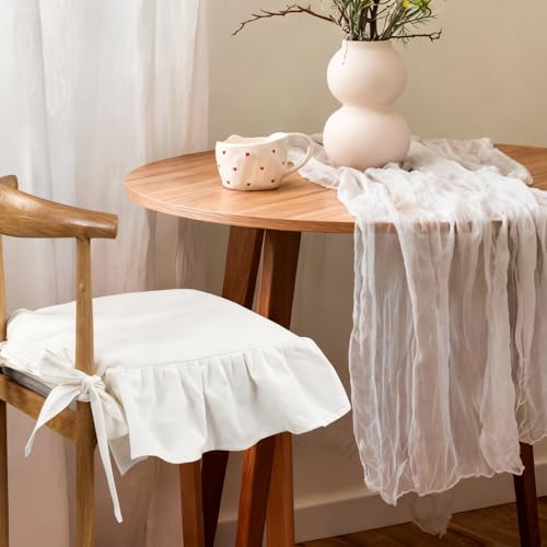 Hillsuren 4 Pcs Ruffle Chair Cushions Cover 17.5''x17.5'' French Chair Pad Slipcover with Ties Ruffled Skirt Seat Cover Fa...