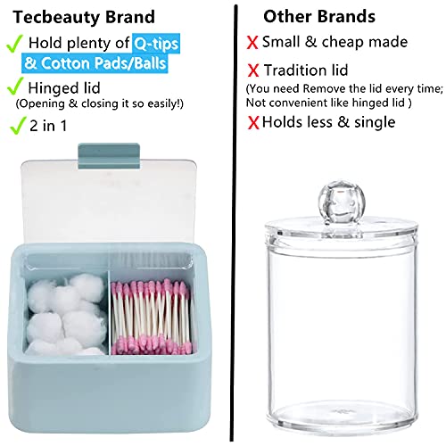 Tecbeauty Large Qtips Holder - 2 Grids Cotton Swabs Dispenser Bathroom Organizer Cotton Balls, Pads Storage Canisters, Hin...