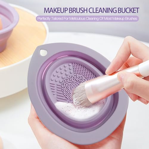 Silicone Foldable Makeup Brush Cleaner, Brush Scrubber Bowl, Portable Washing Tool Cosmetic Brush Cleaner (Cyan)
