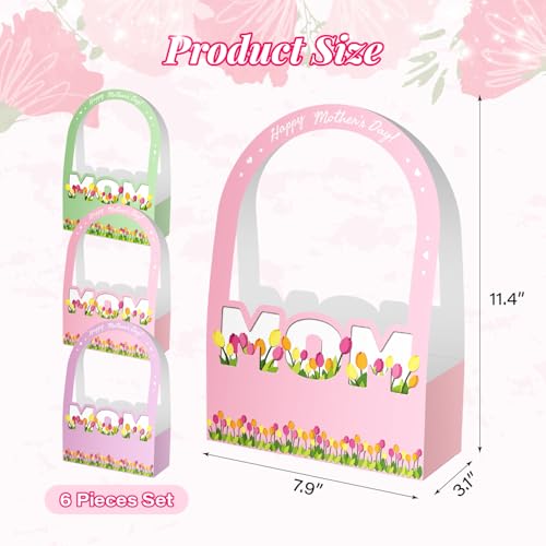 Ranfashiong 6 Pcs Mother's Day Flower Bouquet Paper Boxes Bulk with Long Handles for Florist Floral Gift Packaging for MOM...