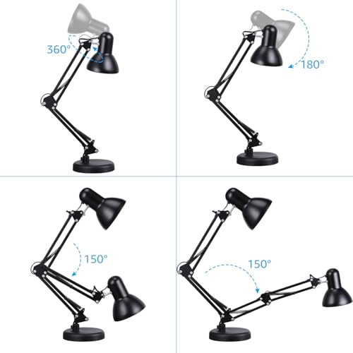TORCHSTAR Metal Desk Lamp with Clamp, Swing Arm, Architect Adjustable Gooseneck Table Lamp, Clip Desk Lights for Home Offi...