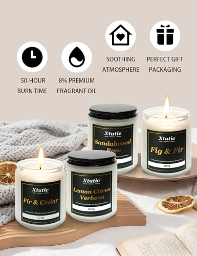 Xtutic Scented Soy Candles Sets, 7oz in White Frosted Jar - 200-Hour Burn Time, Aromatherapy Candle for Home Decor, Cozy G...