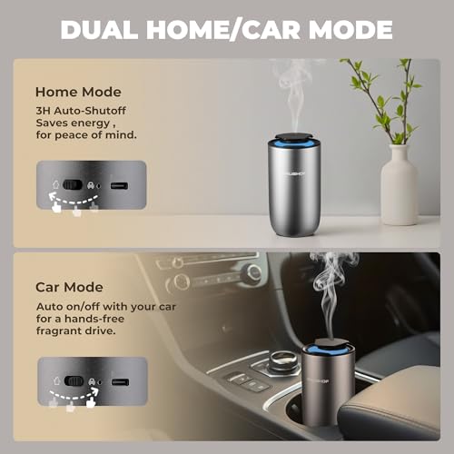 HAUSHOF Waterless Essential Oil Diffuser for Home & Car, Smart Aromatherapy Scent Diffuser with Auto On/Off, 3 Mist Levels...
