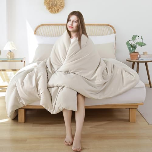 ROSGONIA Beige Comforter Set Queen, 3pcs (1 Boho Beige Comforter & 2 Pillowcases), All Season Bedding Lightweight Soft Bed...
