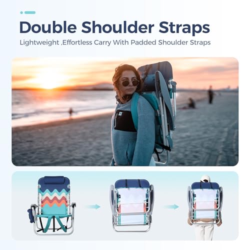LET'S CAMP Backpack Beach Chair Set of 2, 4-Position Classic Lay Flat, Pillow and Padded Shoulder Straps, Storage Pouch an...