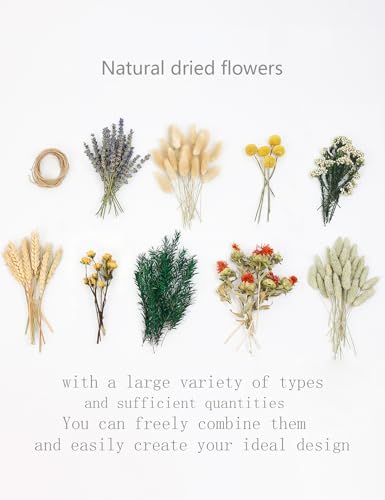 DIY Natural Dried Flower Set, Bulk Dried Flowers for Vase, Dried Flowers with Stems, Dried Roses, Mini Dried Flower Bouque...