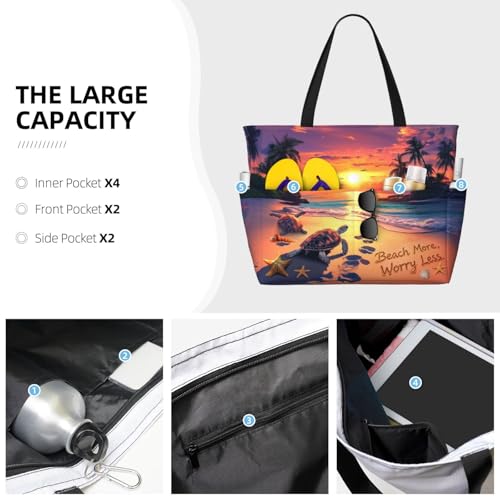 TREKTOTS Beach Bag for Women, Large Waterproof Sandproof Tote with Zipper, Foldable Lightweight Swim Bag for Beach Pool Gym
