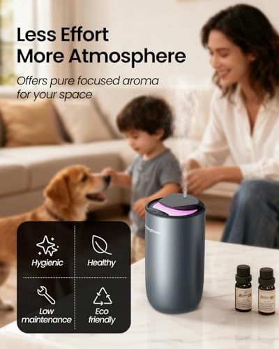 Waterless Diffuser for Essential Oil, Smart Car Air Freshener Diffuser with 3 Mist Grades & 3 LED Light Colors, Auto On/Of...