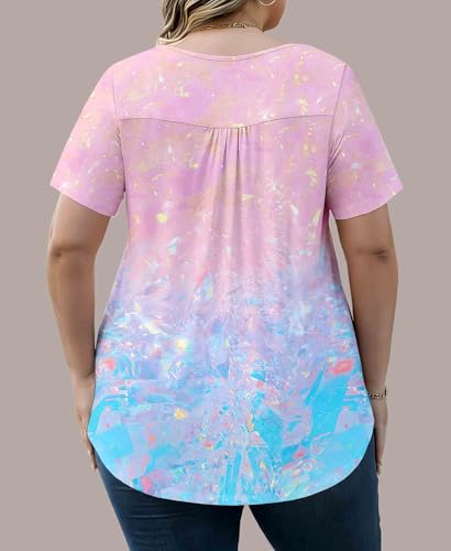 WRRH Women's Summer Short Sleeve Tunic Plus size ladies shirts Floral Blouse Loose Flowy Tops for Leggings M-4XL