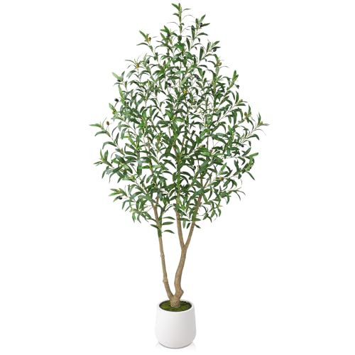 VeriNatural Artificial Olive Tree 6FT, Fake Plants Indoor - Potted Faux Olive Tree with Relistic Leaves and White Planter...
