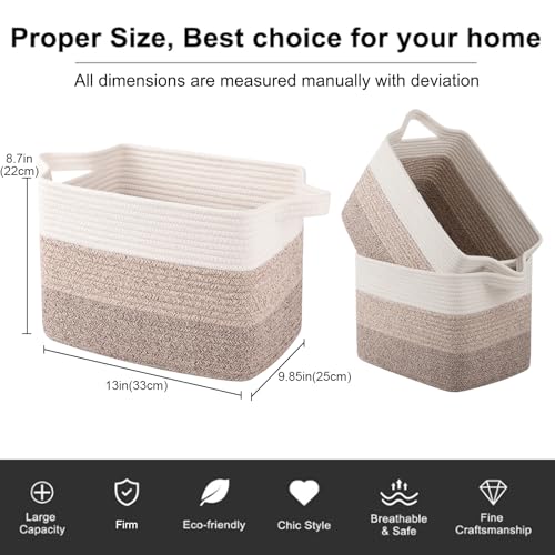 OIAHOMY Storage Basket, Woven Baskets for Storage, Cotton Rope Basket for toys,Towel Baskets for Bathroom - Pack of 3, Gra...