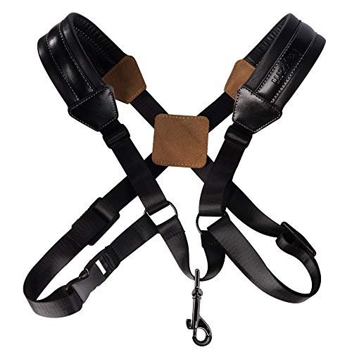 Rayzm Saxophone Strap, Universal Double Shoulder Leather Strap for Sax, Adjustable Padded Harness Strap for Alto Tenor Bar...