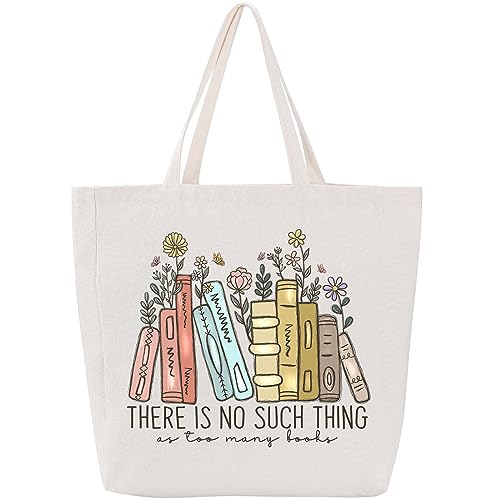 LEADO Cute Canvas Tote Bag with Pocket, Book Lovers Gifts - Mothers Day, Birthday, Book Club Gifts for Book Lovers Women -...