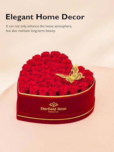 Eterfield 47 Forever Flowers in Heart Shape Box, Mothers Day Preserved Roses that Last Over a Year Preserved Flowers Birth...
