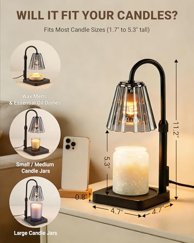 Candle Warmer Lamp with Timer & Dimmer, Birthday Gifts for Women Mothers Day, Height Adjustable Shatterproof Electric Wax ...