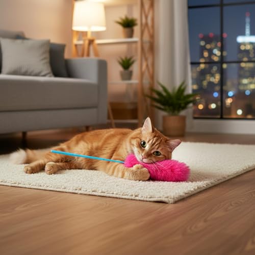 Larrel 5PCS Interactive Cat Wand Toys, Fur Cat Toys, Soft Kitten Teaser Sticks for Indoor Cats, Fur Cats Teaser Wand Set f...