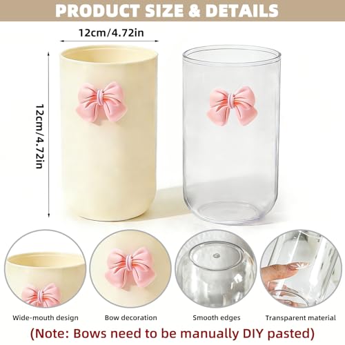 MWRDSM 2 Pack Pen Pencil Holder for Desk, Acrylic Desk Organizer with Bow Clear Makeup Brush Holder Cup Desktop Stationery...