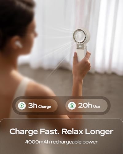 SHEWIND Portable Handheld Mini Fan for Women - 4000mAh Rechargeable, 5 Speeds, 20H Max, Folding Travel Turbo Fan with LED ...