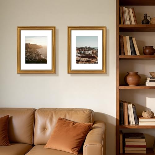 Golden State Art, 11x14 Photo Frame with White Mat for 8x10 Pictures & Real Glass, 1.25-Inch Wide, Dark Gold