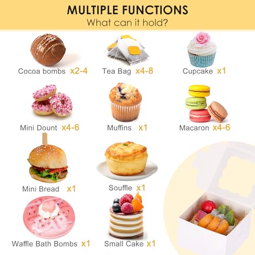 Moretoes 50pcs White Cookie Boxes with Window, 4x4x2.5 Inches Bakery Boxes with 5pcs Stickers for Small Cookies, Treats, D...