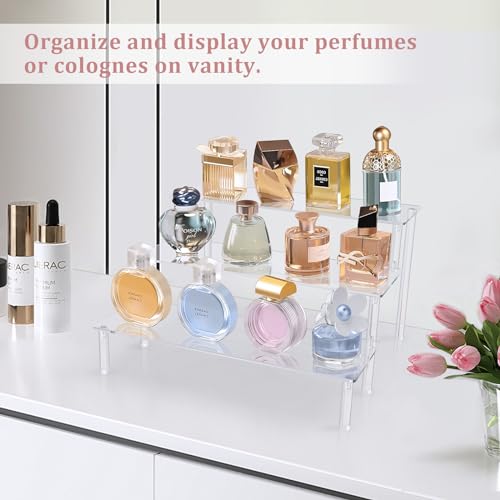 AZEAM Acrylic Riser,Clear Display Risers Stand Perfume Organizer Cologne Acrylic Shelves 3 Tiered Cupcake Shelf for Amiibo...