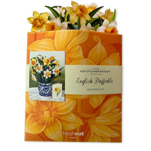 Freshcut Paper Pop Up Cards, English Daffodils, 12 Inch Life Sized Forever Flower Bouquet 3D Popup Greeting Card, Birthday...