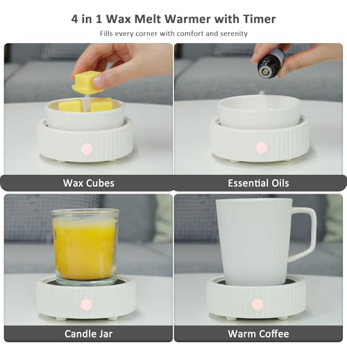 Wax Melt Warmer with 4 Timer & PTC Heating- Ceramic Fragrance 3-in-1 Oil Burner Electric Candle Wax Melter for Home Office...