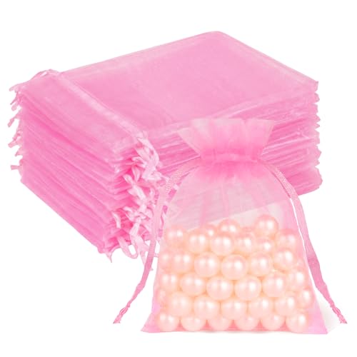 Crweety 50 Pcs Pink Organza Bags 3x4 In, Small Gift Bags Bulk for Jewelry Candy Soap Makeup Sachet, Cute Mini Mesh Gift Ba...
