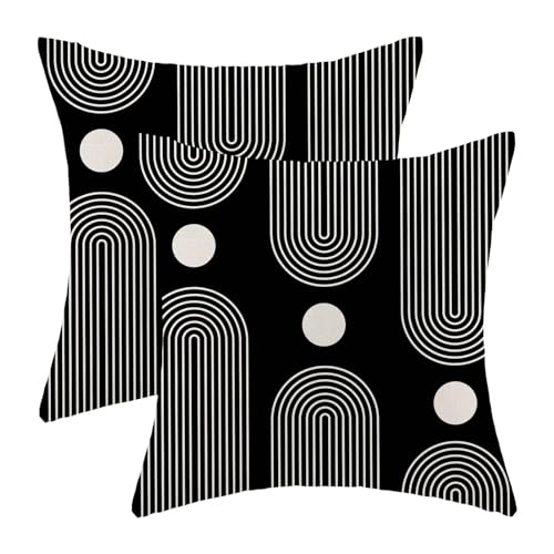 Jecuwo Boho Mid Century Pillow Covers 20x20 Inch Set of 2, Abstract Simple Black and White Decorative Throw Pillowcase Boh...