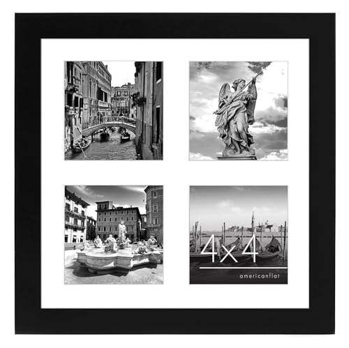 Americanflat 4x4 Picture Frame Collage with Shatter-Resistant Glass - Fits Four 4x4 Photos or Use as One 10x10 Picture Fra...