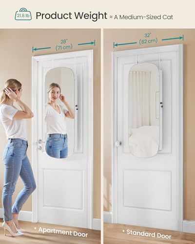 SONGMICS Jewelry Organizer, LED Jewelry Cabinet Wall/Door Mounted, Lockable Rounded Wide Mirror with Storage, Interior Mir...