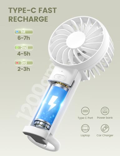 Lamicall Mini Portable Fan, 3 Speed Handheld Fan, Rechargeable Battery Personal Fan Makeup Eyelash Dryer Small Desk Fan fo...